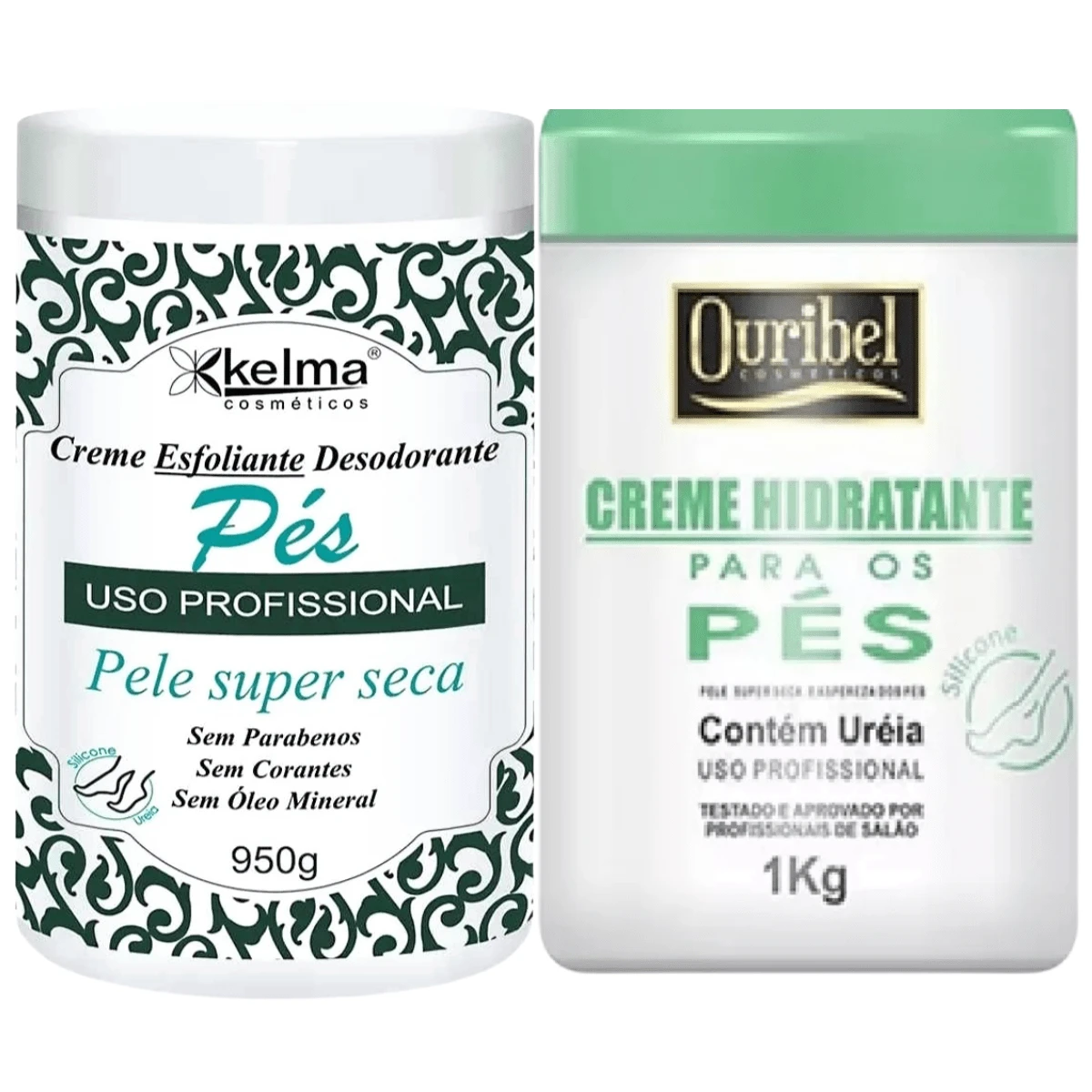 Kit Esfoliante Pés Kelma 650g + Hidratante Pés Com Ureia Ouribel 1kg