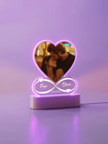 Personalized Anniversary Couples Gifts For Women And Men, Custom Acrylic Heart Picture Frame With Photo, Custom Acrylic Spotify Plaque With Night Light, Personalized Wedding Gifts Couples,Home Harmony,Warm Ambience,Fall Decor,Office Decor,Elegant Living - Oval Wooden Heart 01 - View 4