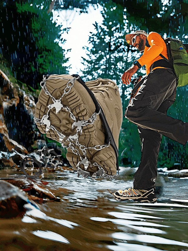 # 安全防滑鞋套，1 双带防滑鞋钉的雪地和冰上抓地鞋/靴，溜冰防滑钉，雪地和冰上防滑橡胶鞋钉，适合在雪地和冰上行走，10 个钢制鞋钉，非常适合徒步旅行、散步、爬山、慢跑