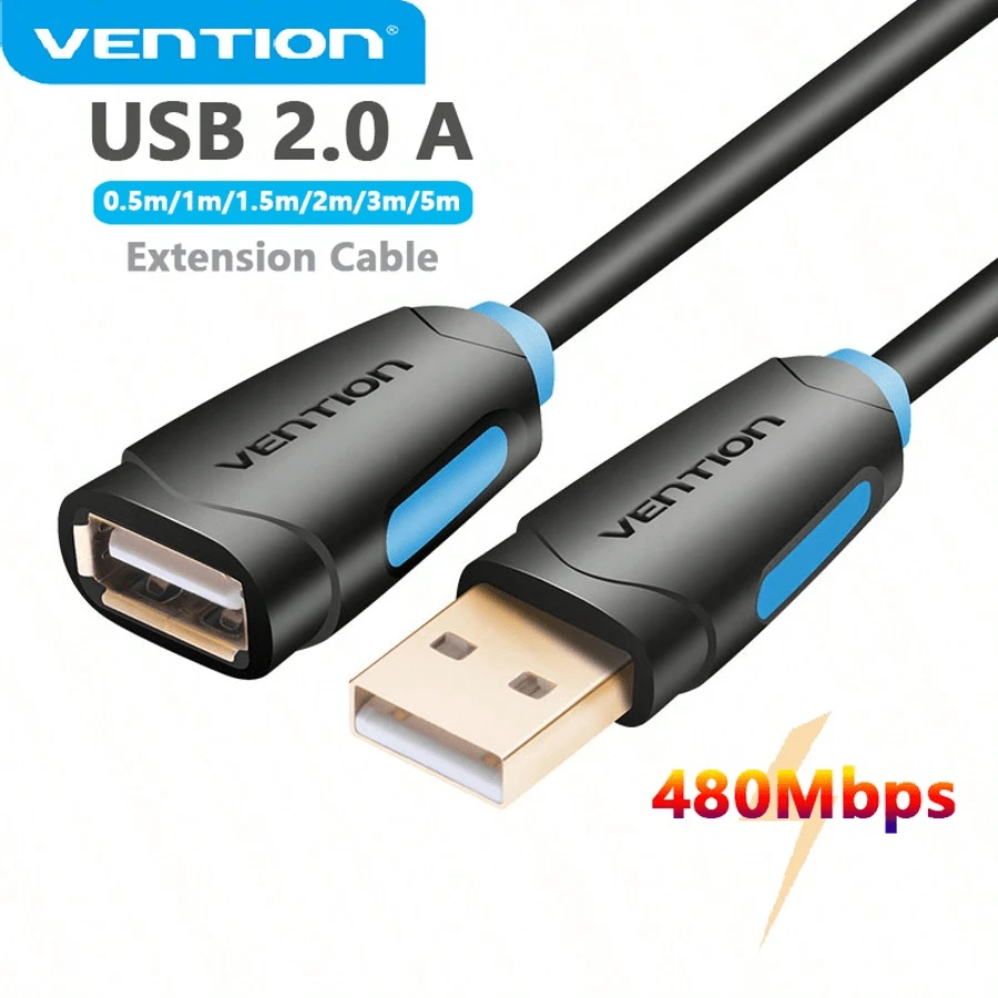 VENTION USB 2.0 Extension Cable ,USB A To Type A Cord,480Mbps,Applicable For Computer, Laptop, Keyboard & Mouse USB Flash Drive - Black - View 1