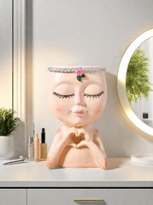 1 pièce Support de maquillage avec grand visage mignon, grande capacité colorée et amusante, idéale pour la décoration de la coiffeuse ou du bureau de vanité, excellent cadeau pour la petite amie ou la mère