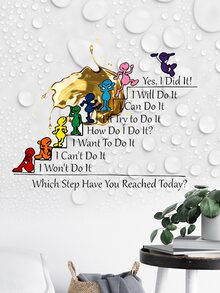 1 pièce Autocollant mural avec citation inspirante, autocollant mural avec phrases de motivation de style bande dessinée, décoration de la maison, autocollants PVC imperméables, art mural autocollant, autocollants de motivation, style contemporain, pour la décoration de la salle de classe, la décoration de la chambre des enfants, la décoration murale, la décoration de la maison, la décoration de la salle d'étude - Multicolore - Voir 12