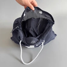 1pc Navy Blue Star Print Multi-Purpose Hand-Held Mesh Bag, Hollow-Out Mesh Net Bag With Zipper, Suitable For Shower, Toiletry, Fitness, Beach, Book, Storage And Travel