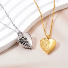 Colares de urna com asas de anjo para cinzas, colar de urna de prata/ouro para cinzas, joias de cremação para cinzas para mulheres e homens, joias para guardar memórias - formato de coração - Ver 4