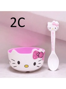 Sanrio 1PC/4PCS Mother's Day Pink Tableware Cute Kitty Soup Bowl Tableware Melamine Anti Drop Cartoon Shaped Rice Bowl,School Supplies