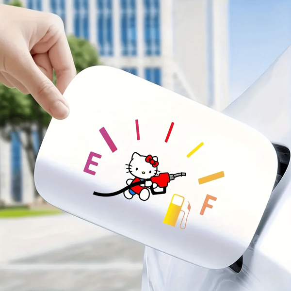 Sanrio Sanrio Hello Kitty Car Tank Cap Stickers - Cute Anime Red Bow And Fuel Pump Design, Self Adhesive Residue Free Stickers Suitable For Plastic/Glass/Metal Surfaces, Car Exterior Accessories, Shining Effect, Car Sticker Decoration, Sanrio