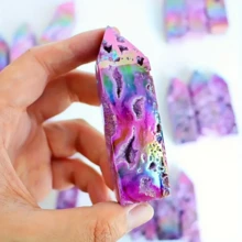 1pc Natural Purple Aura Plated Zinc Mineral Quartz Tower, Home Decor Or Ornament - Purple - View 6