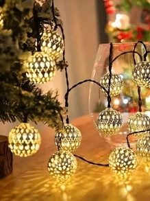 1pc Solar-Powered Garden Decor Moroccan Ball String Lights For Outdoor Garden, Patio, Home & Festive Decorations - Ideal For Weddings, Birthdays, Halloween, Christmas