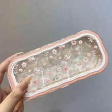 透明全屏花朵高颜值眼镜盒透明便携防压手拿近视眼镜复古眼镜盒时尚眼镜收纳男女-可爱节日礼物 - 粉色 - 查看 10