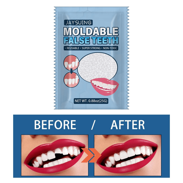 1 pezzo 25g Palline di plastica bianca per denti finti temporanei da vampiro, resistenti, durevoli e riutilizzabili. Particelle in plastica con plasticità, plastiche deformabili e termoplastiche, perle riutilizzabili per artigianato fai-da-te, particelle in resina bianca per costruzione di modelli, sbiancamento dei denti e realizzazione di regali - superficie liscia e lucida, ideale per cosplay, realizzazione di modelli e progetti creativi, forniture per scultura | decorazioni natalizie, cosplay, articoli temporanei, modelli