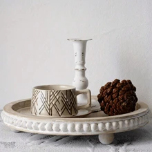 1 Pc 12 Inch Circular Decorative Tray, Suitable For Home Decoration - Retro Wooden Storage Tray, Aromatherapy Candle Holder Home Decoration Wooden Bead Tray - Living Room Decoration Circular Decorative Tray, Coffee Table Decoration Circular Tray, Kitchen Dining Table Decoration Circular Tray Or Farmhouse Service Tray