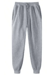 Calça de Moletom Peluciada e Grossa com Amarração – Estilo Jogger para Academia, Caminhada e Uso Casual - Cinza Claro - Visão 2