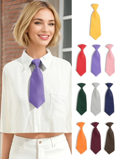 1pc Women's Solid Color Fashion Necktie, Short & Simple Style, Suitable For Dates, Casual Outings, Holidays, Parties, Shirt Matching, Gift, School