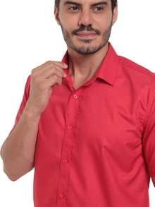 Rand paul Men's Plain Slim Fit Short Sleeve Dress Shirt Simple Fit No Pockets Wrinkle Free Easy Ironing - Red - View 6