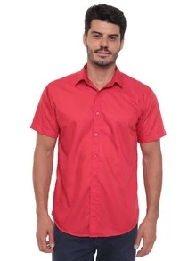 Rand paul Men's Plain Slim Fit Short Sleeve Dress Shirt Simple Fit No Pockets Wrinkle Free Easy Ironing - Red - View 1