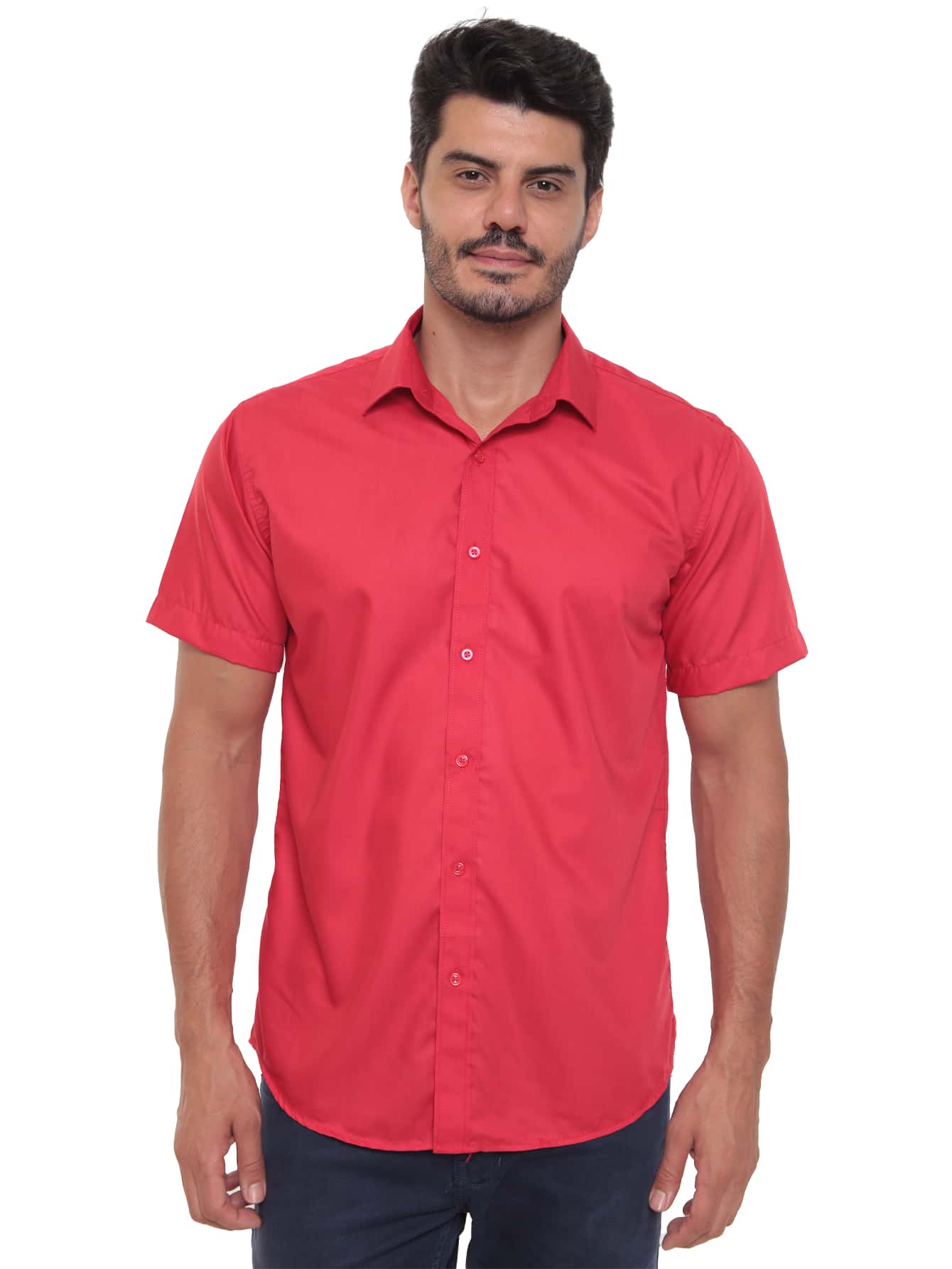 Rand paul Men's Plain Slim Fit Short Sleeve Dress Shirt Simple Fit No Pockets Wrinkle Free Easy Ironing - Red - View 1