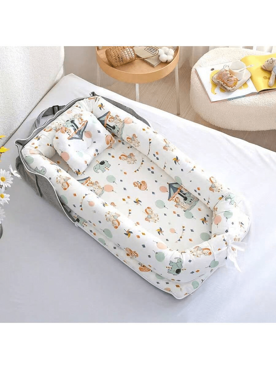 1 Set hochwertige Cartoon Tier Tragbar Anti-Crush Neugeborenen Baby Bett, Baby Bettwäsche Set mit Kissen, abnehmbar und waschbar, geeignet für 0-1 Jahr alte Säuglinge, für Zuhause und Reisen
