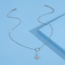 1pc Minimalist Circle And Octagonal Star Pendant Necklace, Suitable For Everyday Wear - Silver - View 2