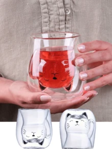 1 件 200ml 可爱小猫玻璃咖啡杯，200ml 耐热双层浓缩咖啡杯，隔热水杯，夏季冬季饮具，生日礼物 - 彩色 - 查看 10