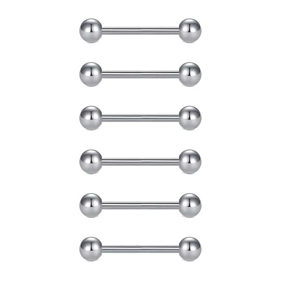 6 Pcs 16mm Straight Barbell Body Piercing Jewelry, Surgical Steel Tongue Ring