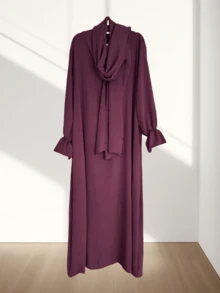 Breathable Soft Viscose Abaya With Matching Hijab, Floral Print Modest Muslim Kaftan With Flounce Cuffs - Multicolor - View 18