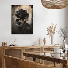 Gothic Elegance: 1Pc Unique White Valentine's Day Black Rose Bouquet Canvas Wall Art,Classical Black Flowers Posters,Prints For Wall Decor Pictures,Bathroom Decor, Room Decor Bedroom,Home Decor Living Room,House Decor,Home Accessories,Kitchen Decor & Office - Perfect Gift For Mother's Day, Birthdays- No Frame - Black - View 4