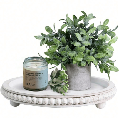 1 Stück 12 Inch dekorative runde Ablage, geeignet für Heimdekoration - Retro Holz Aufbewahrungsablage, Aromatherapie Kerzenhalter Heimdekoration Holzperlenablage - Wohnzimmer Dekoration runde dekorative Ablage, Kaffeetisch Dekoration runde Ablage, Küchen-/Esszimmer Tisch Dekoration runde Ablage oder Bauernhaus-Servierplatte