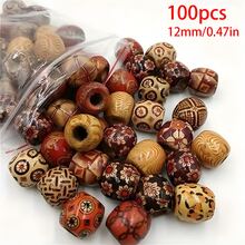 100pcs Mixed Wooden Bead Pattern Wood Beads Macrame For DIY Crafts Jewelry Making - Multicolor - View 11