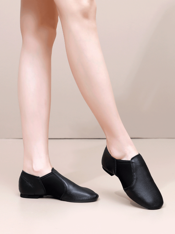 Damenschuhe in Schwarz, Unisex Lederoberteile Y2K Jazz-Schuhe, mit hochwertiger Lederoberfläche und Gewölbeeinlage Design mit Teilsohle, EVA-Sohlenaufsatz und Absatz, Schlupfschuhe für Damen und Herren Tanzschuhe