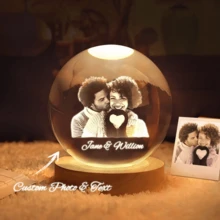 1pc Customizable Crystal Ball LED Night Light, Personalized Photo Decor For Bedroom And Office, Modern Glass Home Decor, USB Powered Nightlight, Unique Souvenir For Wedding Anniversary Birthday - Multicolor - View 2