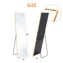 Black Gold Full-Length Mirror Aluminum Alloy Frame Mirror Full-Length Mirror Wall-Mounted Mirror With Bracket Suitable For Wall, Bedroom, Bathroom, Living Room Decoration (Size W16*H59, W21*H64)