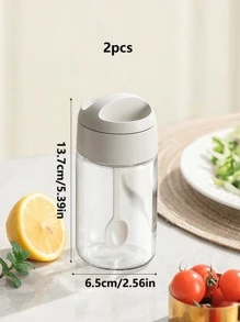 1pc 250ml Simple&Stylish Kitchen Glass Spice Jars, All-In-One 1.5g/0.053oz Salt Spoon Seasoning Storage Containers, Waterproof & Moisture-Proof, Durable & Easy To Clean