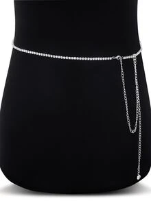 1pc Rhinestone Waist Chain Silver Crystal Wai - Silver - View 1