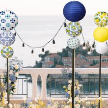 12 Peças Conjunto de Lanternas de Papel Estilo Mediterrâneo, Amalfi Coast, Capri, Positano Limão Suprimentos para Festa, Decoração de Verão, Padrão de Limão Amarelo, Verde, Branco, Casamento, Aniversário