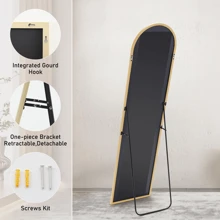 Black Gold Full-Length Mirror Aluminum Alloy Frame Mirror Full-Length Mirror Wall-Mounted Mirror With Bracket Suitable For Wall, Bedroom, Bathroom, Living Room Decoration (Size W16*H59, W21*H64)