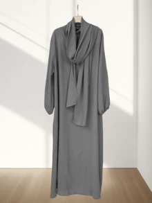 Breathable Soft Viscose Abaya With Matching Hijab, Floral Print Modest Muslim Kaftan With Flounce Cuffs - Multicolor - View 15