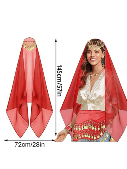 A Set Of Belly Dance Costumes, Chiffon Breathable Scarves, Copper Headpieces, Multi-Color Dance Practice Accessories