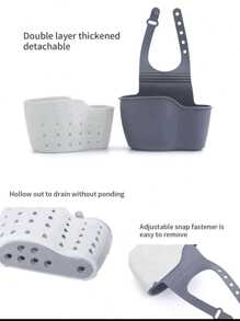Panier à évier réglable avec trous de drainage, tapis en caoutchouc pour l'hygiène, étui de protection en plastique, pas facilement endommagé. Rangement de cuisine pour éponge et laine d'acier. Étagère de rangement pour salle de bain pour brosses à dents et savon. Outils de rangement pratiques