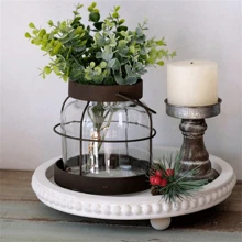 1 Pc 12 Inch Circular Decorative Tray, Suitable For Home Decoration - Retro Wooden Storage Tray, Aromatherapy Candle Holder Home Decoration Wooden Bead Tray - Living Room Decoration Circular Decorative Tray, Coffee Table Decoration Circular Tray, Kitchen Dining Table Decoration Circular Tray Or Farmhouse Service Tray