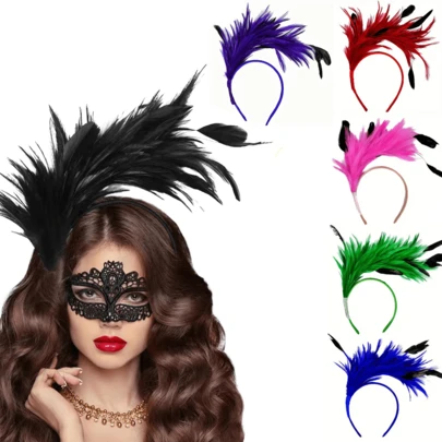 1 件 20 世纪 20 年代轻佻女郎风格羽毛装饰头带，女士服装配饰，适合派对、表演、婚礼