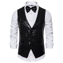 Men's Black Vest, No Bow, Solid Color Party V-Neck Vest, Suitable For Disco, Nightclub, Party, Birthday Party, Graduation Ball