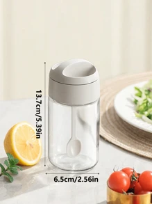 1pc 250ml Simple&Stylish Kitchen Glass Spice Jars, All-In-One 1.5g/0.053oz Salt Spoon Seasoning Storage Containers, Waterproof & Moisture-Proof, Durable & Easy To Clean