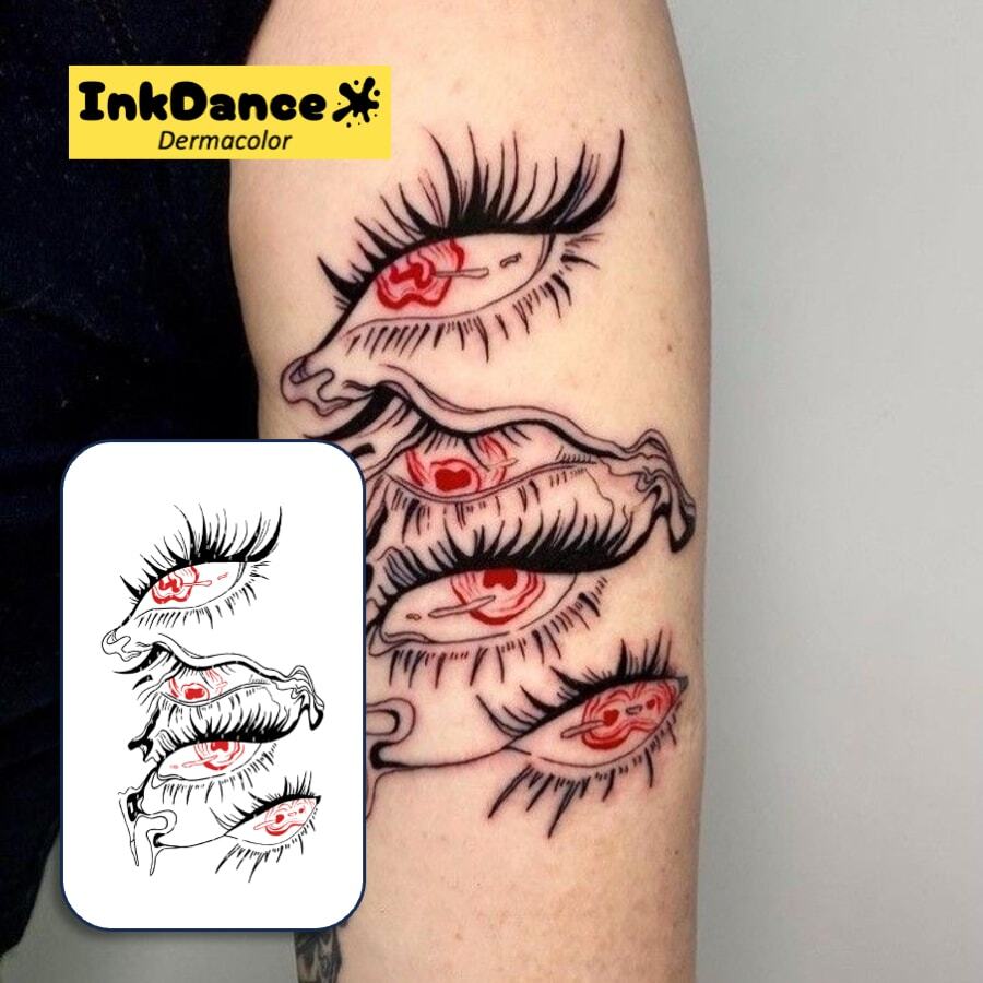 1 Set "Four Eyes" Temporary Tattoo Stickers, Waterproof, Realistic Tattoo Effect, Vibrant Colors, Durable, Easy To Apply And Remove, Japanese Anime, CSD026 - Multicolor - View 1
