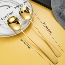 2pcs Salad Server Set, Stainless Steel Salad Spoon Salad Fork, Salad Serving Set For Home/Kitchen/Restaurant/Party/Easter/Mother's Day, Mirror Polished, Dishwasher Friendly