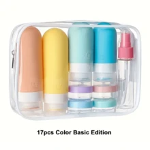 17pcs/1 Sets Of Silicone Travel Bottles, Leakproof, Empty Refillable, Tsa Approved, With Portable Storage Bag, For Toiletries, Cosmetics, Shampoo, Soap, Conditioner, Lotion Liquid, Vacation, In Pink, Creamy White, Magenta, Ivory White, Turmeric Colors, With Hand Wash Or Professional Dry Clean Care Instructions - Multicolor - View 10