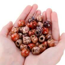 100pcs Mixed Wooden Bead Pattern Wood Beads Macrame For DIY Crafts Jewelry Making - Multicolor - View 6