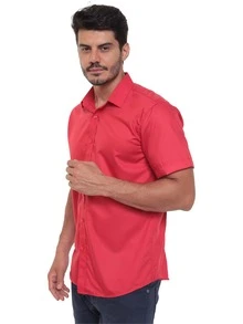 Rand paul Men's Plain Slim Fit Short Sleeve Dress Shirt Simple Fit No Pockets Wrinkle Free Easy Ironing - Red - View 5