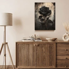 Gothic Elegance: 1Pc Unique White Valentine's Day Black Rose Bouquet Canvas Wall Art,Classical Black Flowers Posters,Prints For Wall Decor Pictures,Bathroom Decor, Room Decor Bedroom,Home Decor Living Room,House Decor,Home Accessories,Kitchen Decor & Office - Perfect Gift For Mother's Day, Birthdays- No Frame - Black - View 5