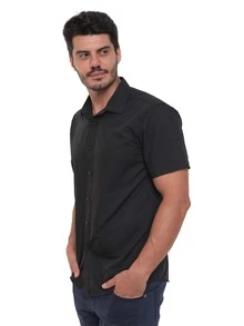 Rand paul Men's Plain Slim Fit Short Sleeve Dress Shirt Simple Fit No Pockets Wrinkle Free Easy Ironing - màu đen - Xem 5