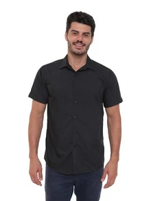 Rand paul Men's Plain Slim Fit Short Sleeve Dress Shirt Simple Fit No Pockets Wrinkle Free Easy Ironing - màu đen - Xem 1